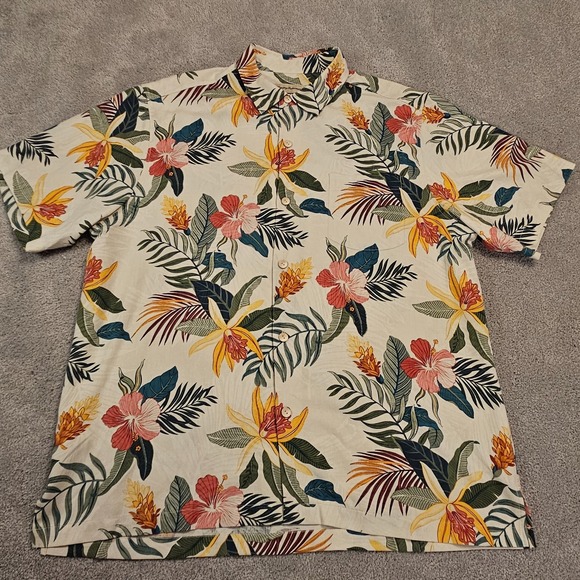 Tommy Bahama Men's XL Silk Hawaiian Shirt Floral Tropical Short Sleeve Button - Picture 1 of 7